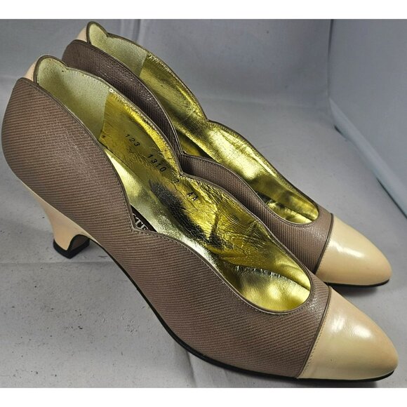 Vintage Walter Steiger Beige & Cream Kitten Heel Pumps Size 7 - Picture 3 of 12